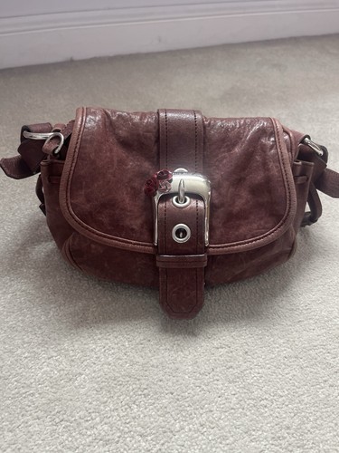 Vintage MIU MIU Archive 2000s Burgundy Leather Flower Buckle Shoulder Bag