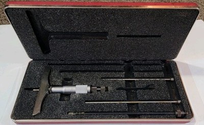 Vintage L.S. Starrett No.445 Depth Micrometer 3 Rods with Box Made in USA