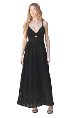 Angie Black Eyelet Twist-Front Maxi Dress C4E05-EM20 | eBay