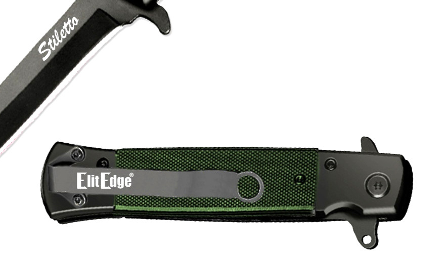 ElitEdge Assisted Stiletto Folding Pocket Knife, G10 Green (10-A96GN) Ships Free