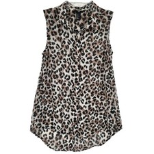 H M Leopard Print Button Up Collared Sleeveless Semi Sheer Blouse Top Size 2