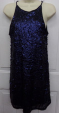 FOREVER 21 Halter Tie-Back Sequin Mini-Dress-Navy Size Small ~ EUC