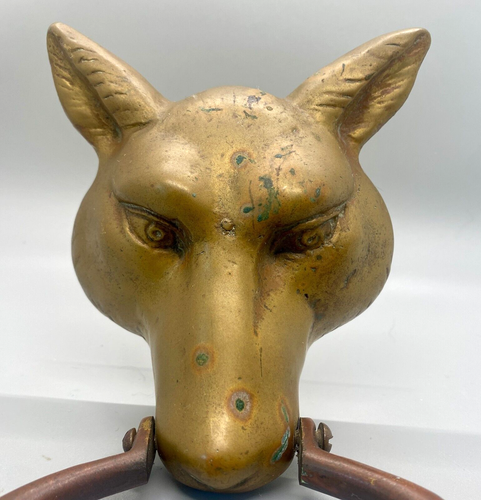 Vintage Solid Brass Fox Wolf Head Door Knocker - Picture 3 of 6