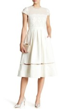 TED BAKER FRIZAY PLEATED FLORAL LACE BODICE IVORY FIT FLARE DRESS sz 0 / US 2