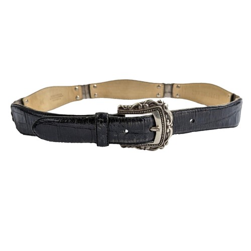 Vintage Fossil Belt Womens Large Black Croc Embossed Leather  display picture 1
