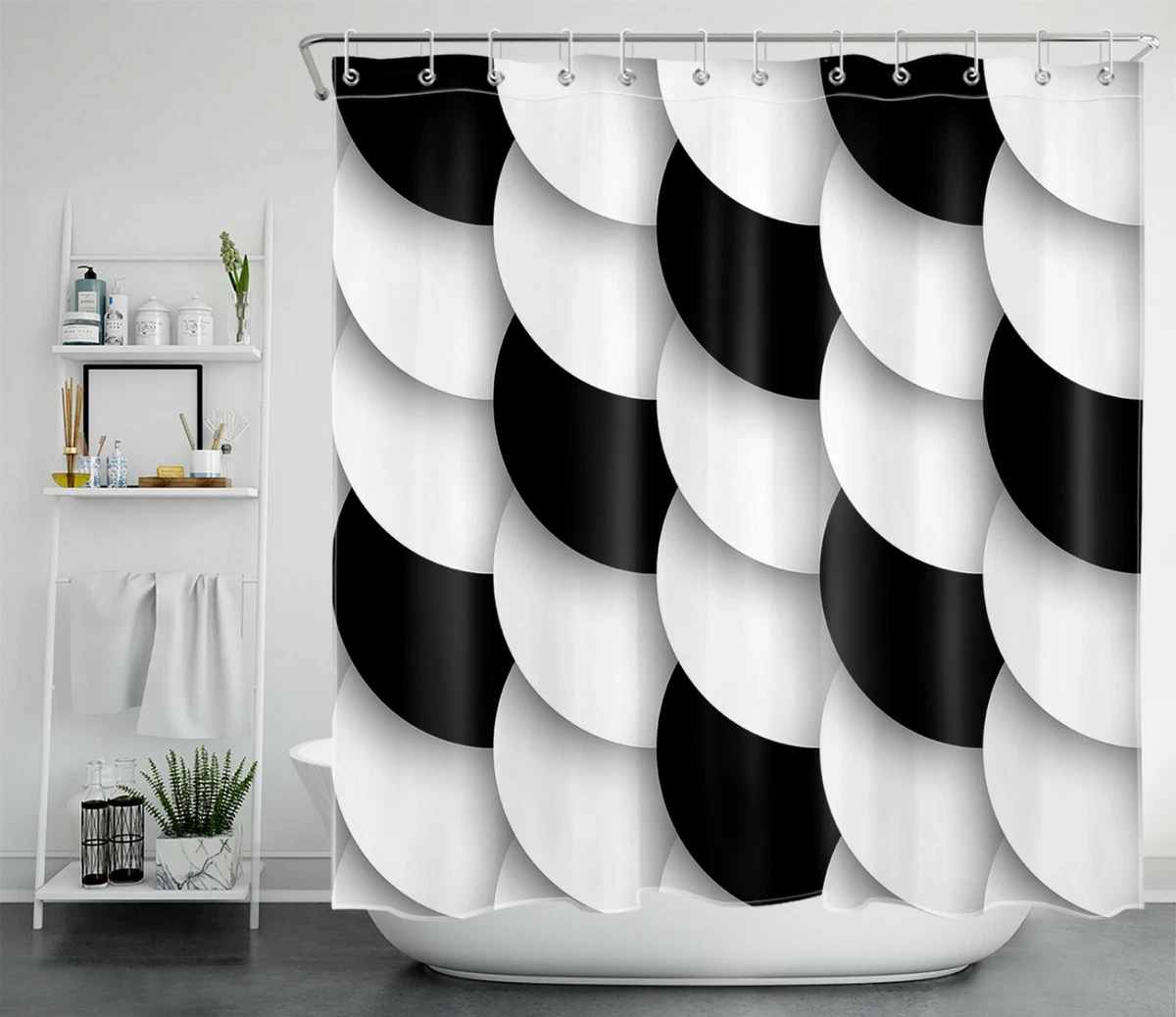 Black White Art Geometric Pattern Abstract Shower Curtain Set for