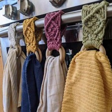Macrame Kitchen Towel Holder, Boho Macrame Crochet Kitchen Dish Towel Hang Ring