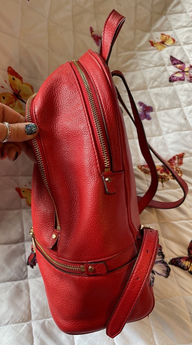 Michael Kors RHEA Zip Medium Red Leather Backpack MICHAEL KORS Rhea Medium Pebbled Leather Backpack-Peanut  main image 4