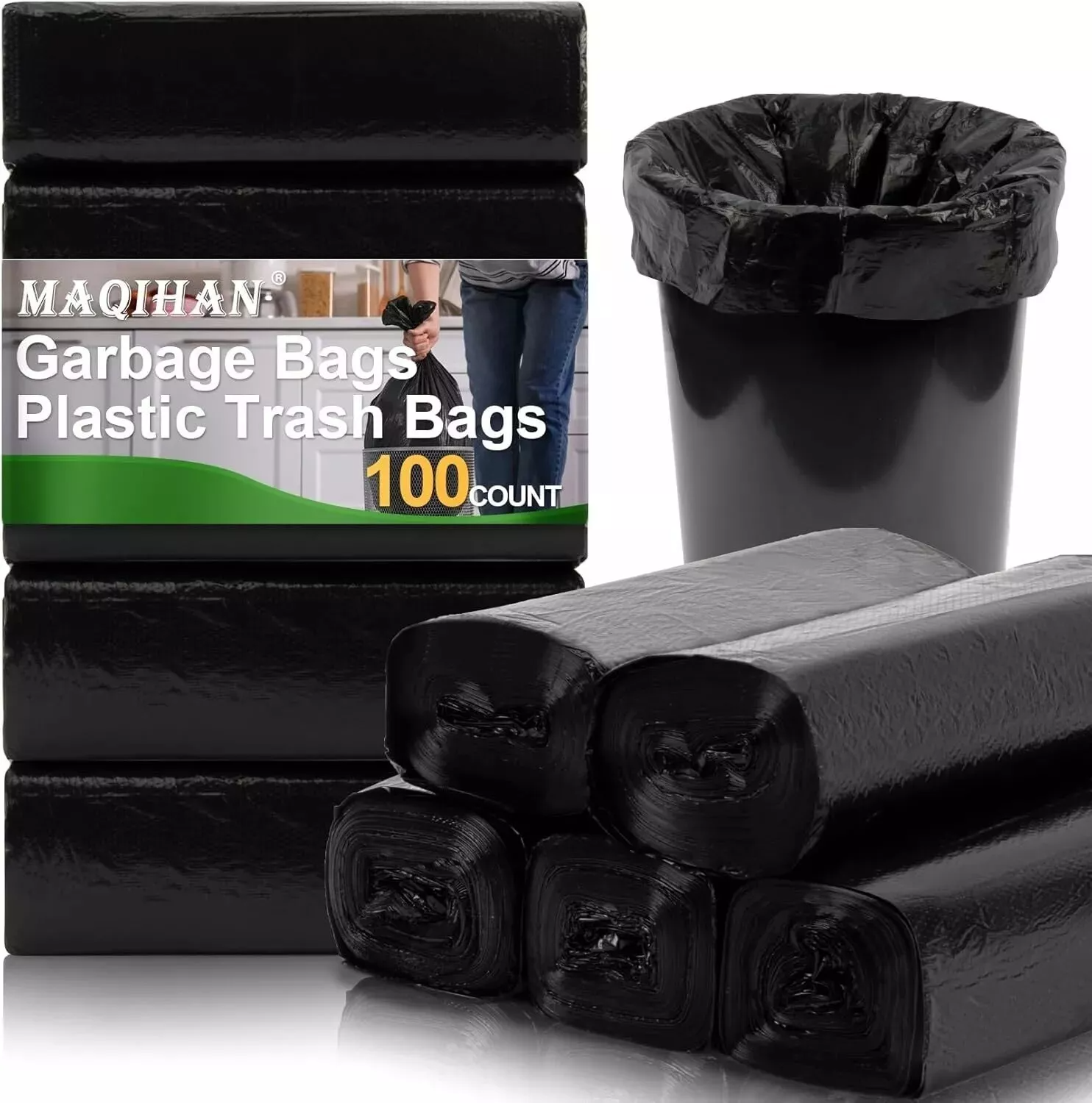 Trash Bags Bulk - 100 Count Garbage Bags 4 Gallon Trash Bag Small Trash Can Bags