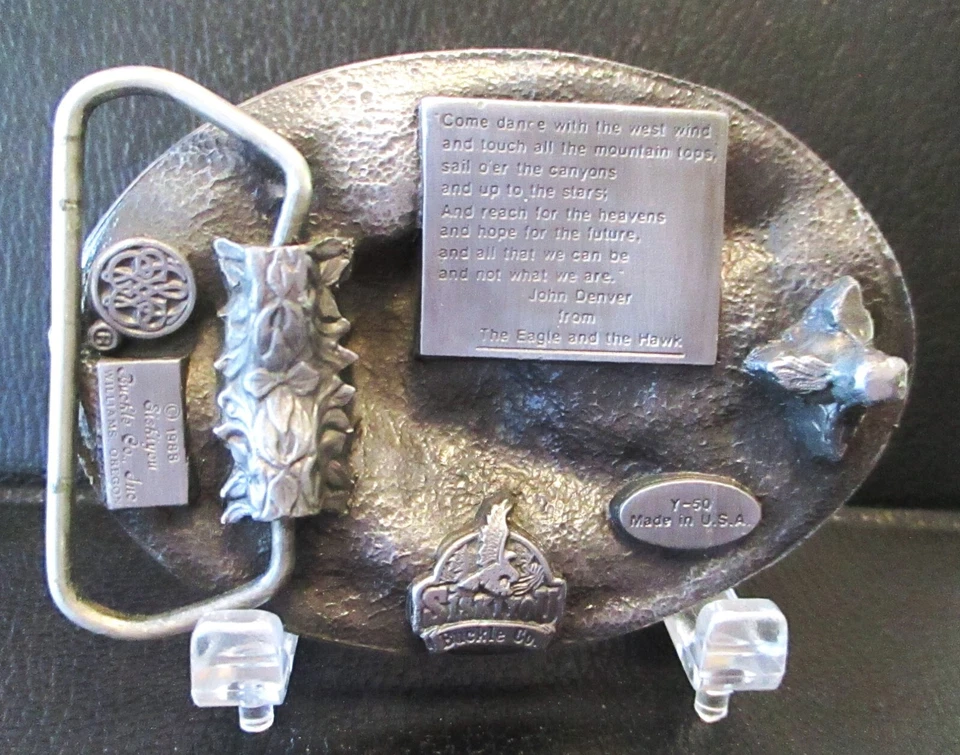 John Denver Song Eagle & Hawk Esmalte Peltre Cinturón Hebilla Siskiyou 1988 De Colección 3D Foto 3 de 3