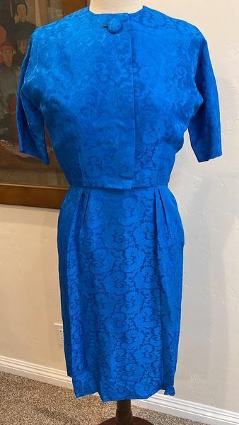 Vintage Stunning turquoise dress with cropped jac… - image 1