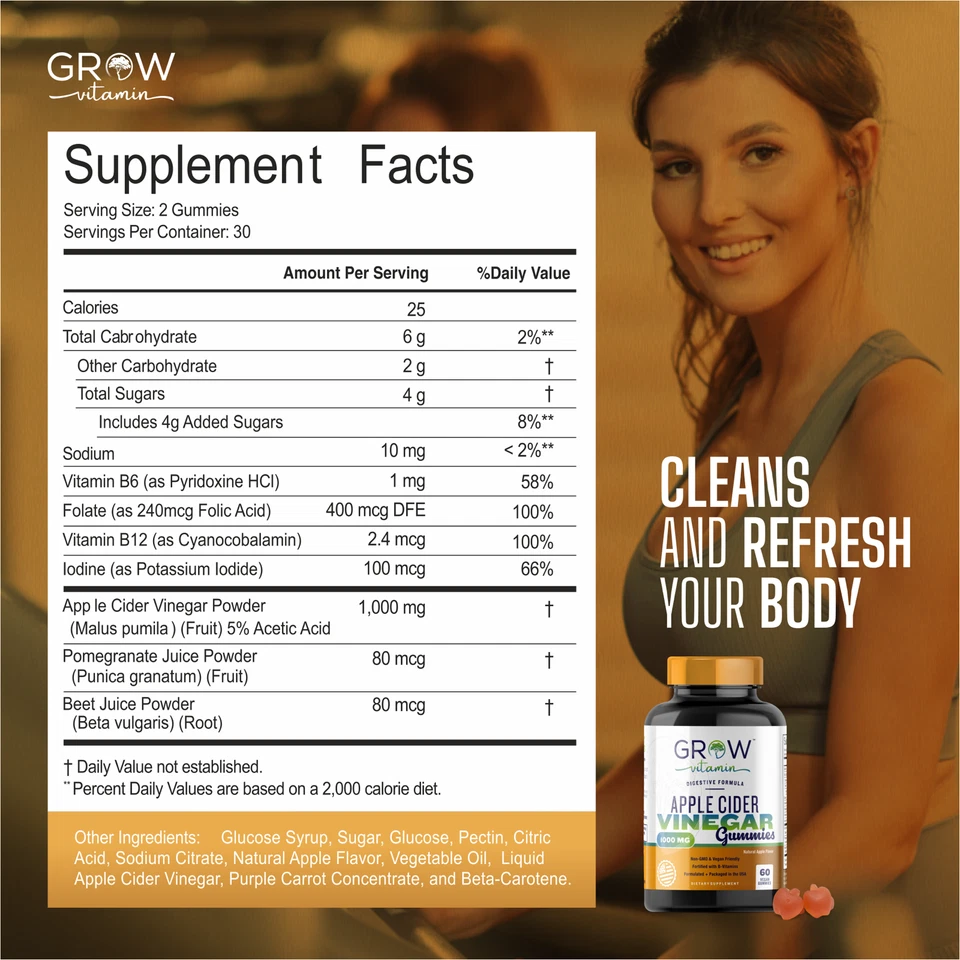 Gomas de vinagre de maçã 1000MG com suporte para mãe, peso e apetite ACV - Imagem 4 de 4