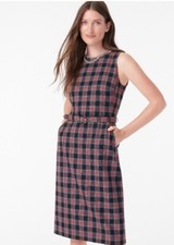 J Crew NWT $198 Belted Sheath Dress in Black Stewart Tartan 4 Plaid Holiday    f