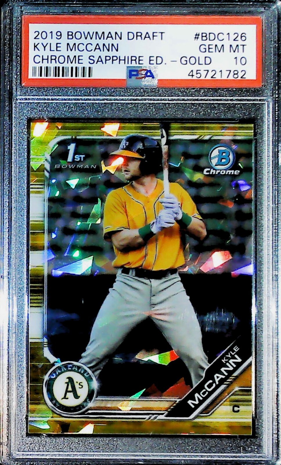 2019 BOWMAN DRAFT CHROME SAPPHIRE BDC-126 KYLE MCCANN GOLD /15 ROOKIE PSA 10