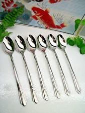 NEW   6   Ekco Eterna  EKS7    Stainless  Steel   7 1/2" Iced Tea Spoons   NOS