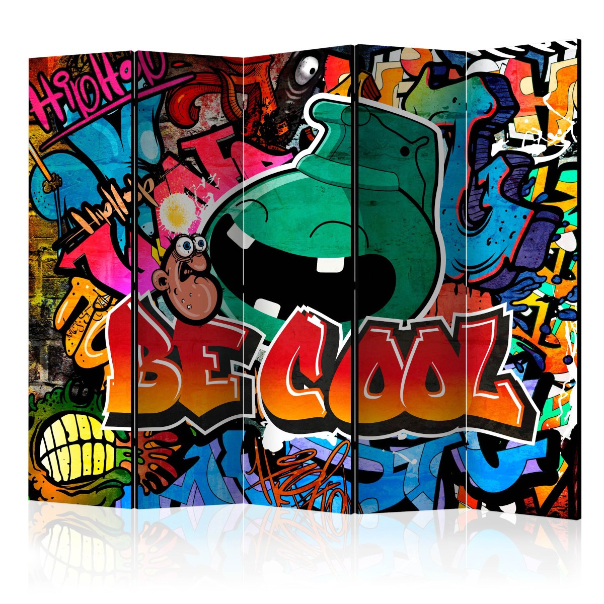 Paravent 5 volets Be Cool 172x225cm brise-vue occultant et claustra mobile de salon en bois