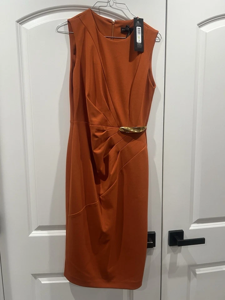 Vestido Vaina Donna Karan Nuevo Con Etiquetas Talla 0 Naranja Mandarina Sin Mangas Cinturón Foto 2 de 4