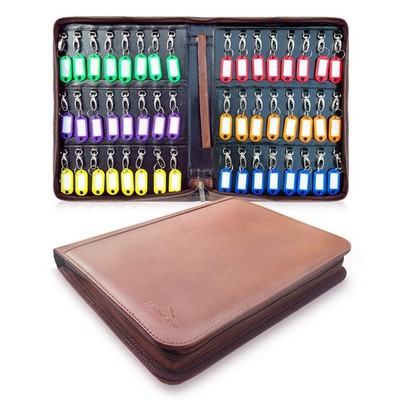 Zippered Key Organizer Case with 48 Hooks and Tags Storage