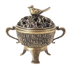 Vintage Chinese Incense Burner Metal Censer Small Charcoal Burner With Lid