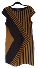 Roz & Ali Brown Black Geometric Print Soft Knit Shift Dress Size 12 Office