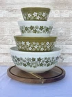 Vintage Pyrex Spring Blossom Green Mixing Bowl Set 4 Pc 401-404 Nesting USA
