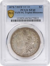 1878 7/8TF VAM 44 Morgan Silver Dollar Triple Blossom EF40 PCGS