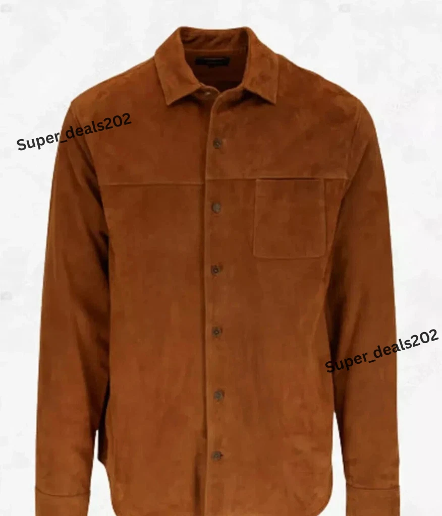 Mens Brown Suede Leather Shirt Handmade Casual Party Stylish Fit Wear Retro Coat