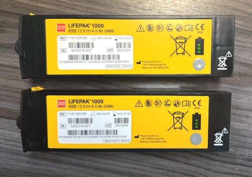 (2) GENUINE Physio-Control Lifepak 1000 DATE 2027 Battery 11141-000156 75% FULL