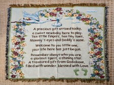 NEW Baby Tapestry Blanket Wall Hanging Poem Floral GIFT NEW MOM 50"x40" D1 