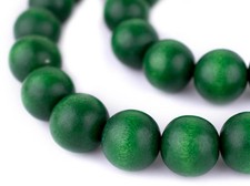 Green Round Natural Wood Beads 18mm Large Hole 16 Inch Strand