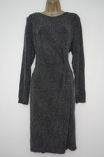 NEXT BLACK SILVER SPARKLY LONG SLEEVE KNOT SIDE BODYCON DRESS SIZE 18 BNWT £50