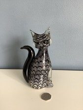Murano Style Large Black And White Glass Cat Paperweight Ornament