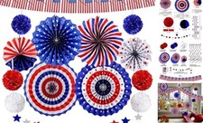 26Pcs 4th of July Decorations Patriotic Decor USA Flag String Red White Blue