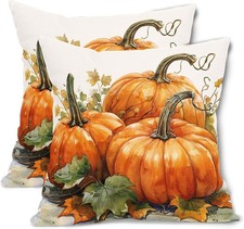 Fall Throw Pillow Covers 18x18 Inch Set of 2 Autumn Pumpkin Maple Leaves