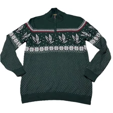 The Foundry 1/4 Zip Pullover Mens XLT Green Duck Print Sweater Christmas N3