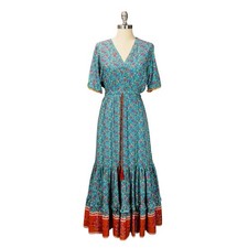 R Vivimos Boho Maxi Dress Womens Small Blue Floral Cottagecore Festival Beach
