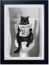 AIANHUA Black Cat Bathroom Wall Art Black and White Cat on Toilet Picture Wall D