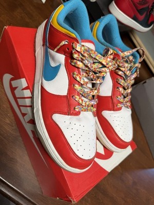 Nike Dunk Low QS x LeBron James Fruity Pebbles Habanero Red Blue