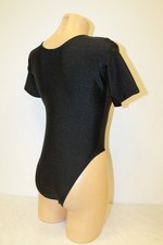 Women Leotard 105-04 Shurt Sleeve Bottom Half Closed Black Spandex Size L