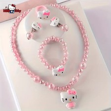 Miss Kitty pink beads bracelet earrings ring Necklace Set