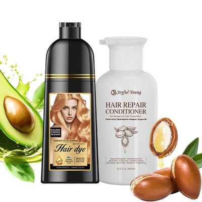 3-in-1 Natural Hair Dye Shampoo & Hair Repair Conditioner Bundle - Gray Coverage