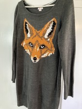 xhilaration Sweater Dress Womens M Knitted Fox Gray Art Pixel Animal Print Top