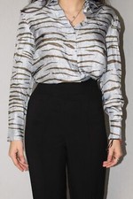  930 NEW W/TAGS Salvatore Ferragamo Blue/Gray Striped Silk Tunic Blouse Size 40