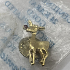 Vintage Harriet Carter Tie Tack/Pin Rudolph Genuine Ruby/24Kt Gold Plate New
