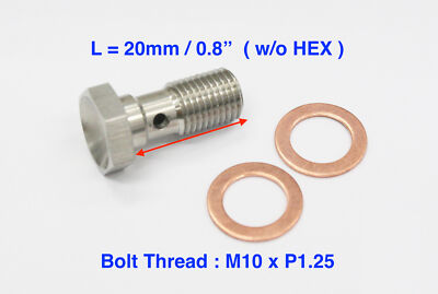 Stainless Steel Banjo Bolt Fittings M10x1.25 20mm Metric Brake 