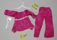 vintage 1960s Barbie Doll PINK SATIN/silver PAJAMA SET-Clone/Handmade-BEAUTY LOT