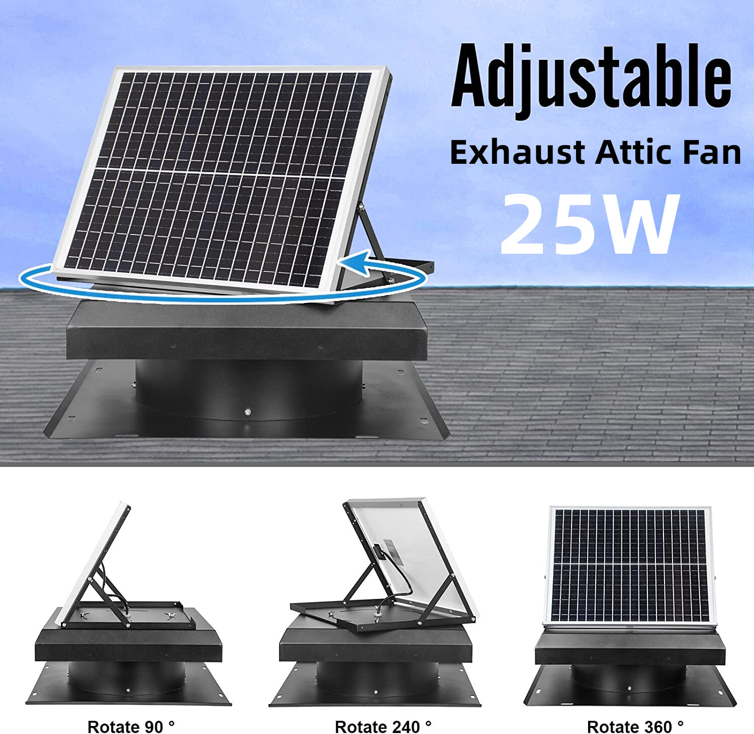 Solar Powered Roof Mount Attic Fan Metal Shell 25W Solar Exhaust Fan 1960  CFM 843951008776 | eBay