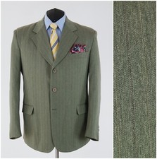 Mens Sport Coat 46R US Size KONIK Striped Green Polyester Blazer Jacket