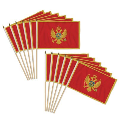 12pc Pack of Montenegro 12x18in Handheld Country Stick Flags