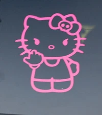 12" HELLO KITTY Middle Finger skull hair bow pink die cut Vinyl decal sticker